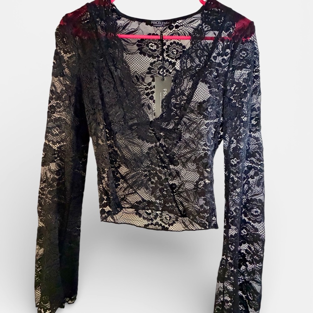 Chic Black Lace V-Neck Blouse